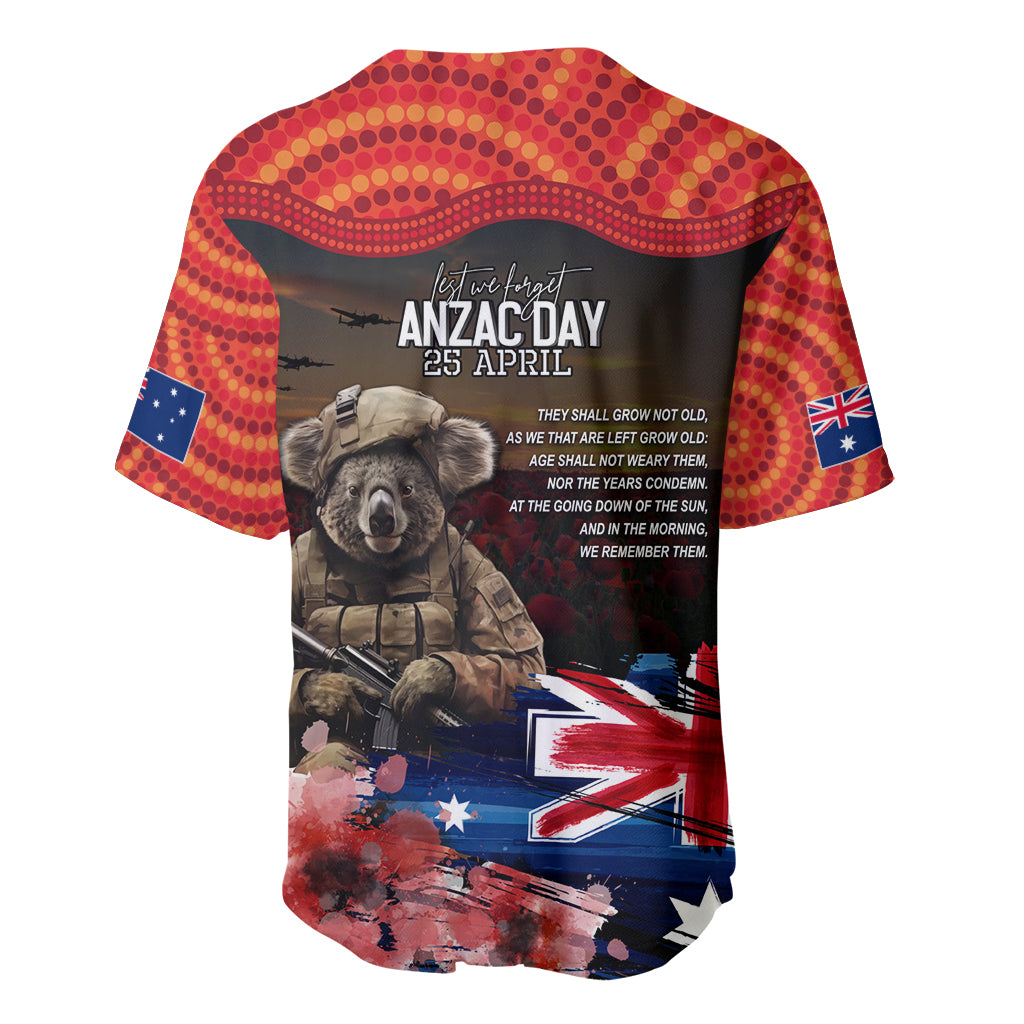 Australia ANZAC Day Baseball Jersey Koala and Kangaroo Red Poppy Flower Field Aboriginal Pattern - Vibe Hoodie Shop