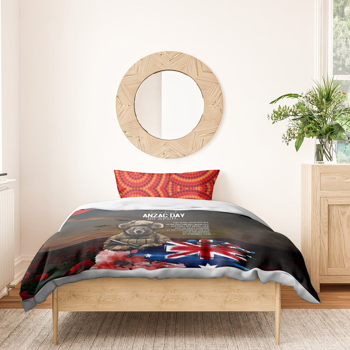 Australia ANZAC Day Bedding Set Koala and Kangaroo Red Poppy Flower Field Aboriginal Pattern - Vibe Hoodie Shop