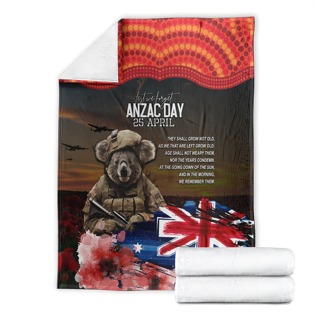 Australia ANZAC Day Blanket Koala and Kangaroo Red Poppy Flower Field Aboriginal Pattern - Vibe Hoodie Shop