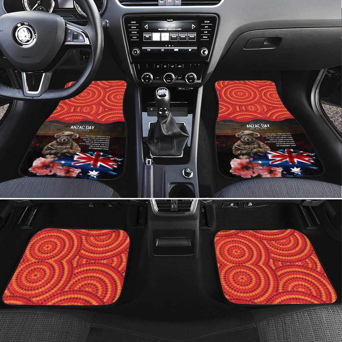 Australia ANZAC Day Car Mats Koala and Kangaroo Red Poppy Flower Field Aboriginal Pattern