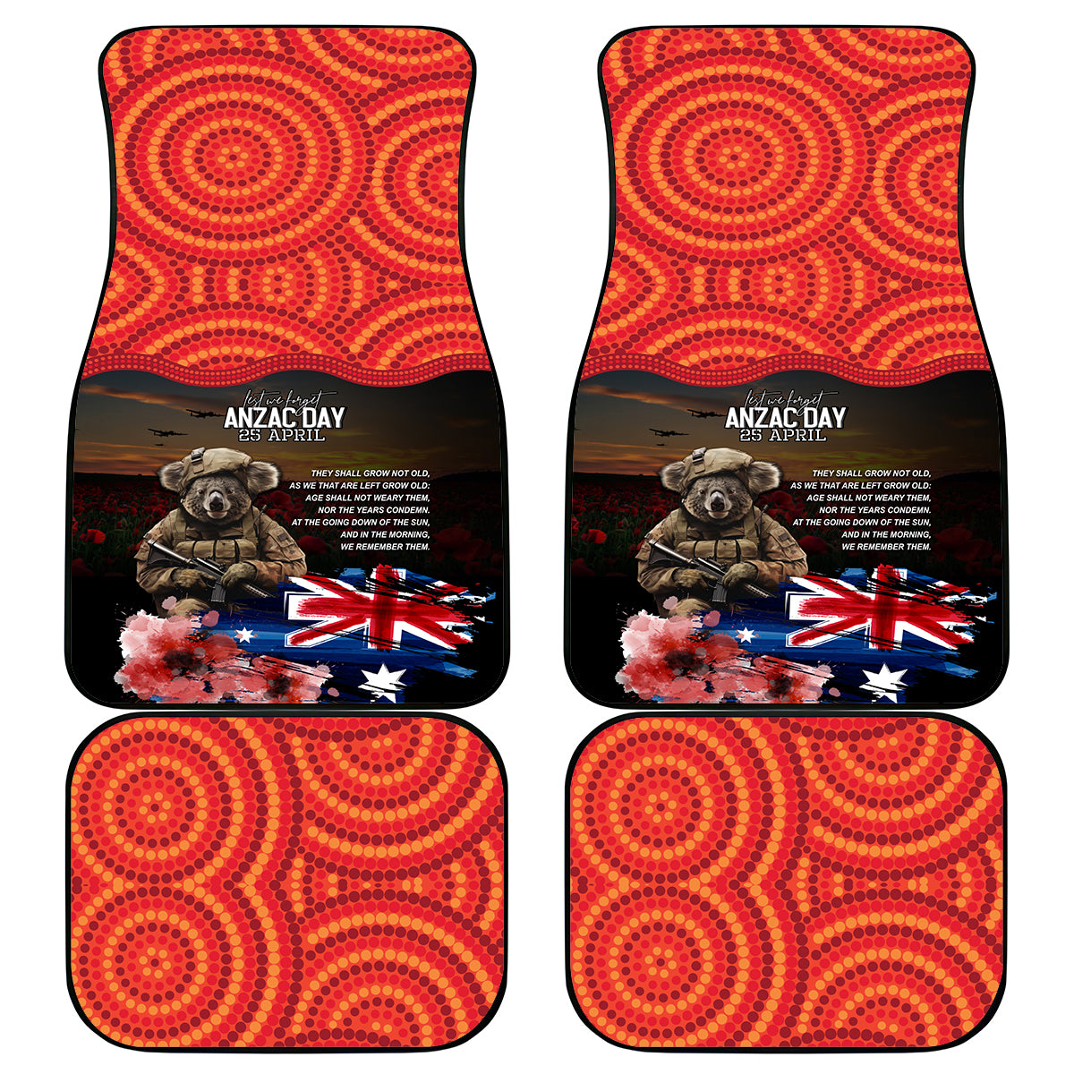 Australia ANZAC Day Car Mats Koala and Kangaroo Red Poppy Flower Field Aboriginal Pattern