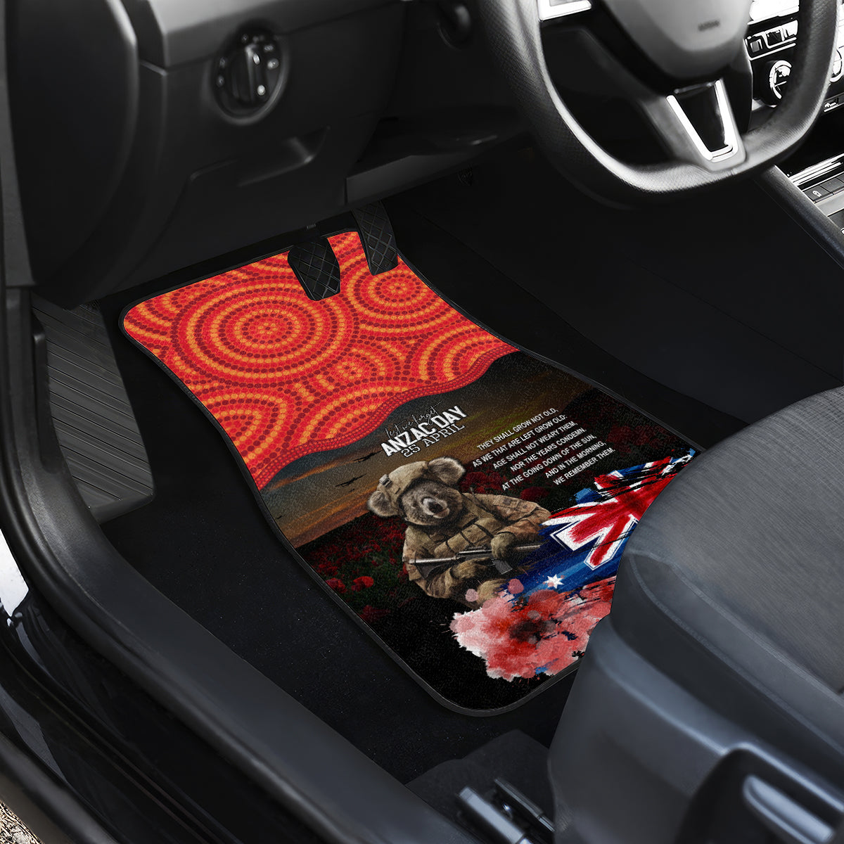 Australia ANZAC Day Car Mats Koala and Kangaroo Red Poppy Flower Field Aboriginal Pattern