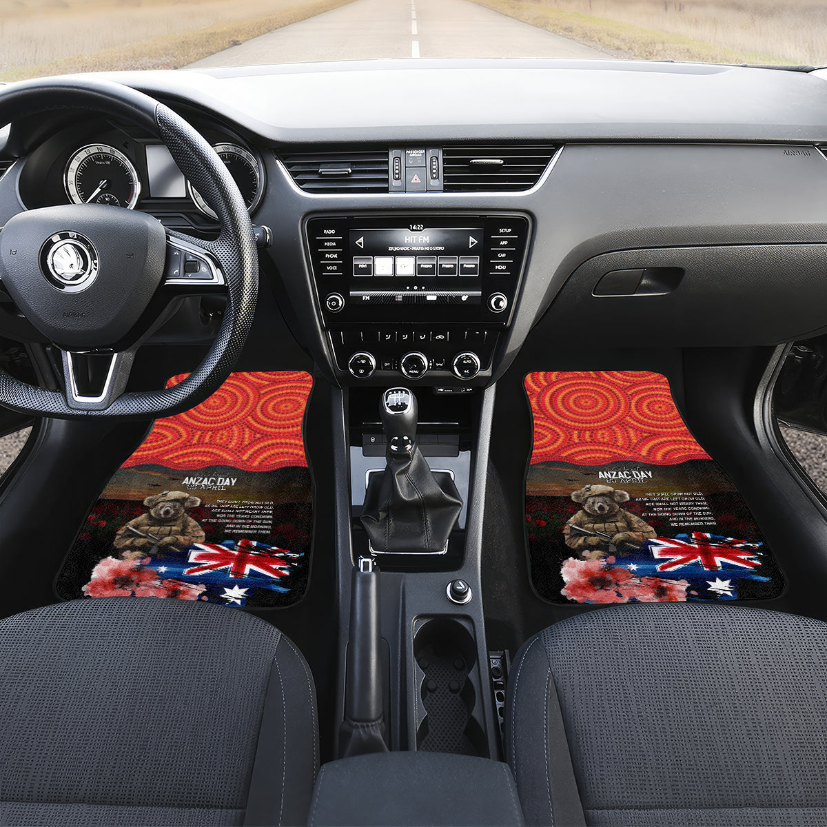Australia ANZAC Day Car Mats Koala and Kangaroo Red Poppy Flower Field Aboriginal Pattern