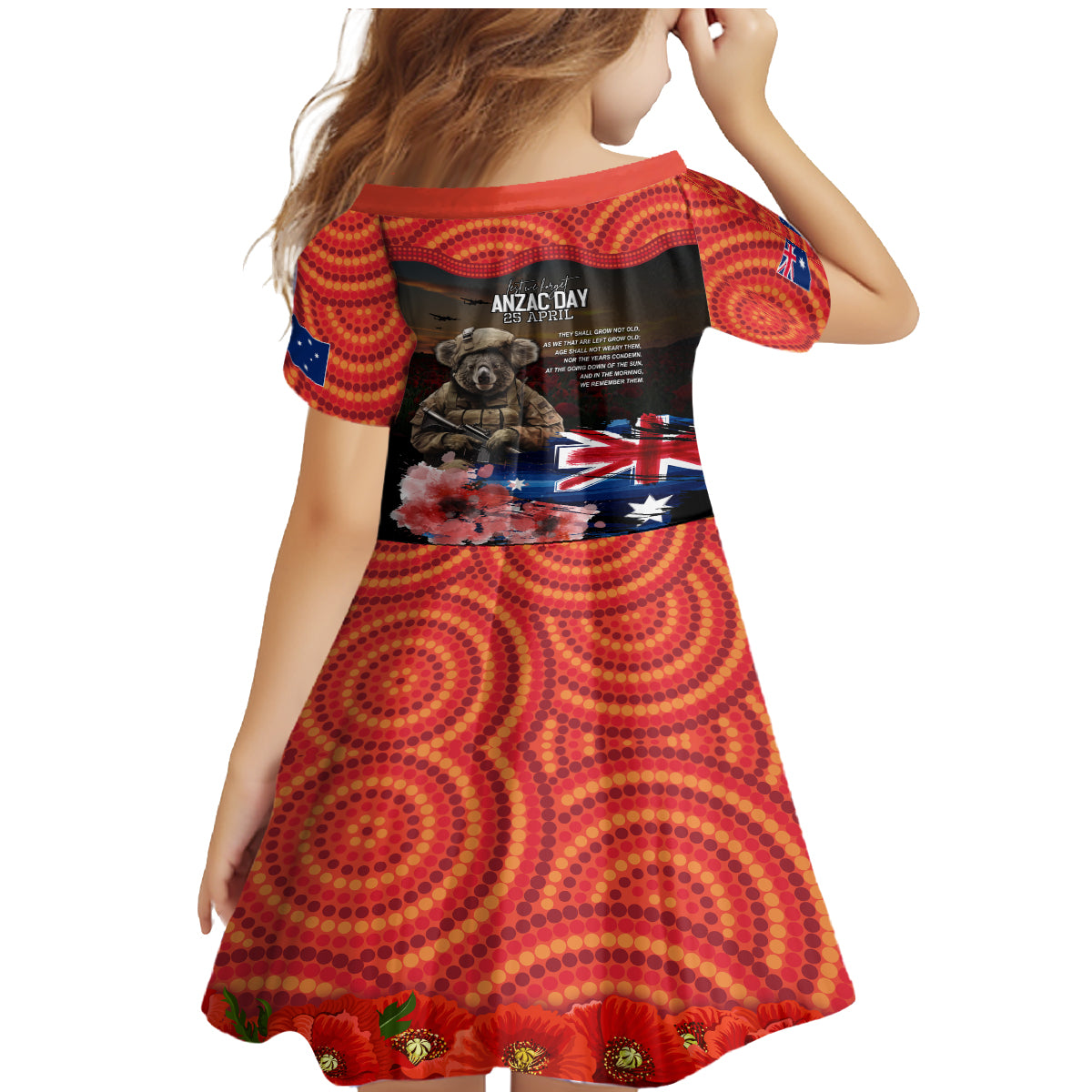 Australia ANZAC Day Family Matching Mermaid Dress and Hawaiian Shirt Koala and Kangaroo Red Poppy Flower Field Aboriginal Pattern