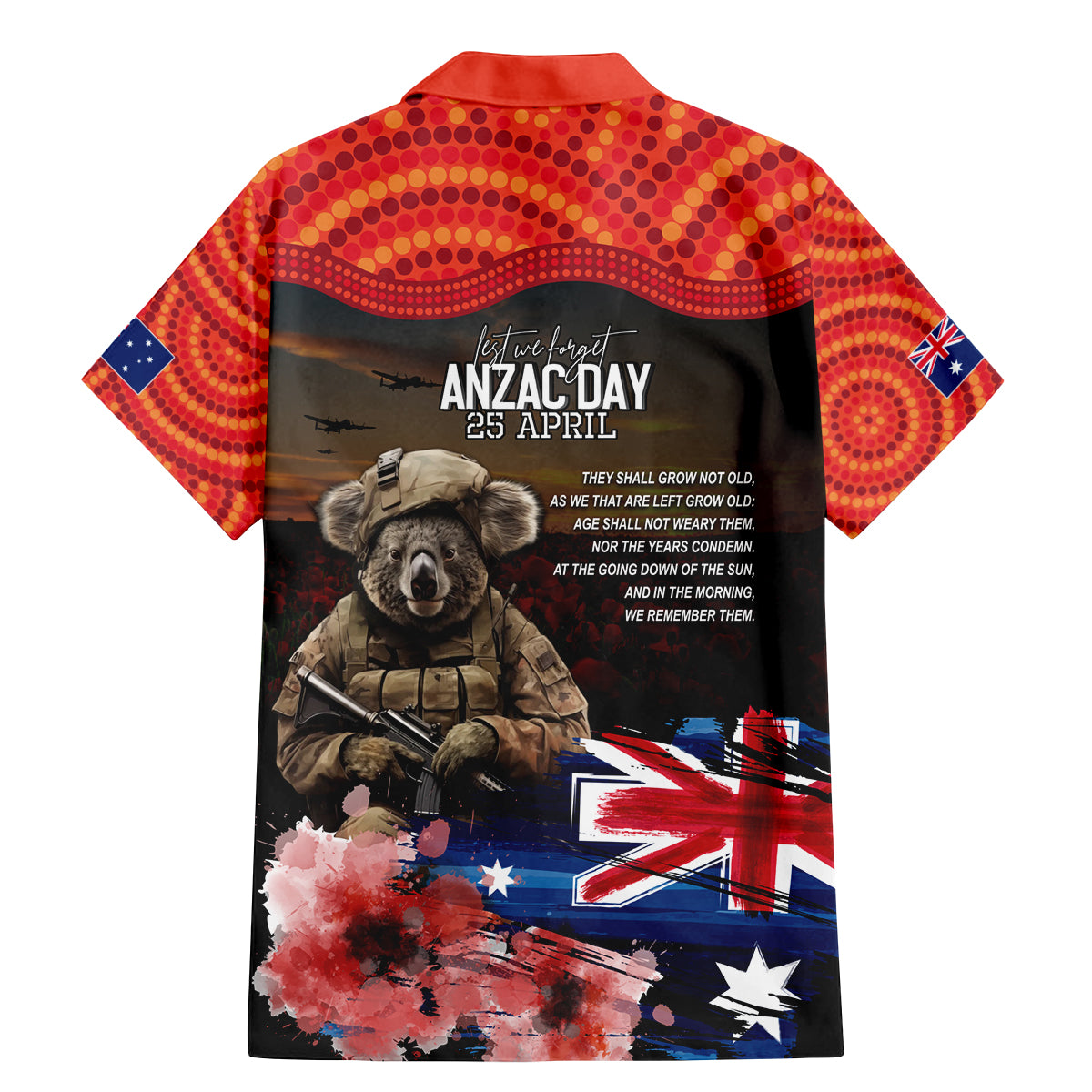 Australia ANZAC Day Family Matching Mermaid Dress and Hawaiian Shirt Koala and Kangaroo Red Poppy Flower Field Aboriginal Pattern