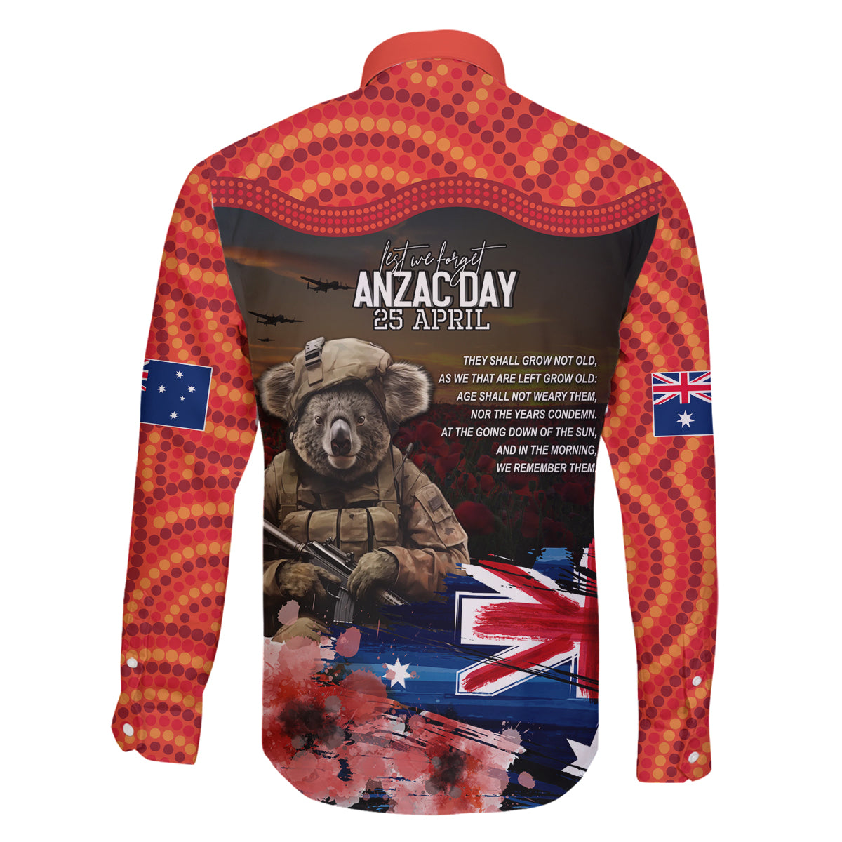 Australia ANZAC Day Family Matching Mermaid Dress and Hawaiian Shirt Koala and Kangaroo Red Poppy Flower Field Aboriginal Pattern