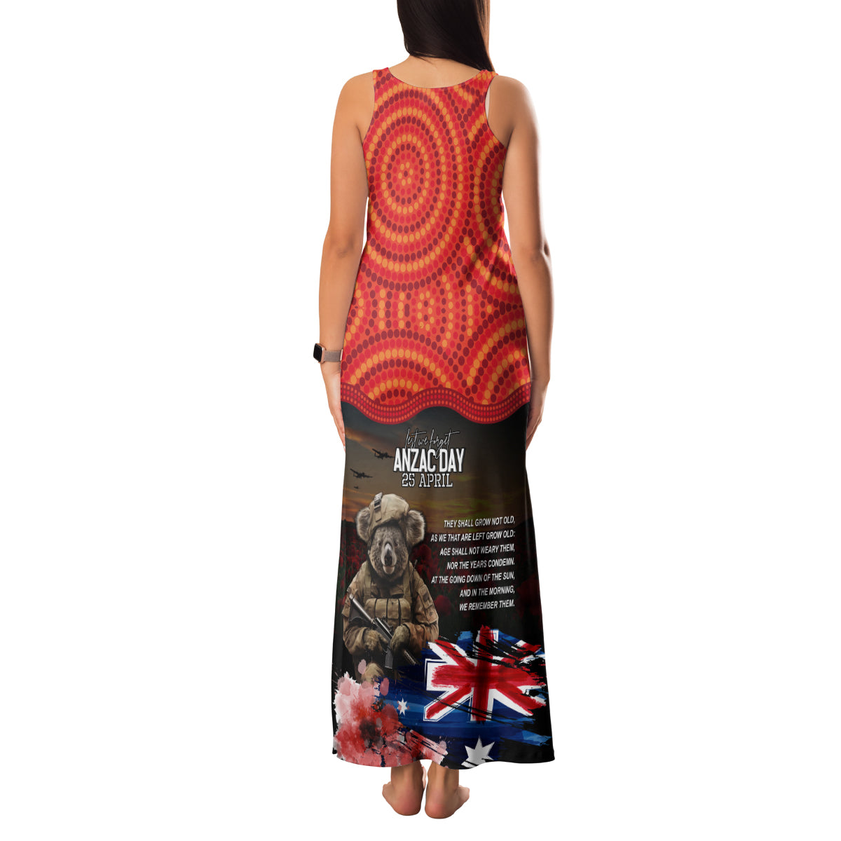 Australia ANZAC Day Family Matching Tank Maxi Dress and Hawaiian Shirt Koala and Kangaroo Red Poppy Flower Field Aboriginal Pattern