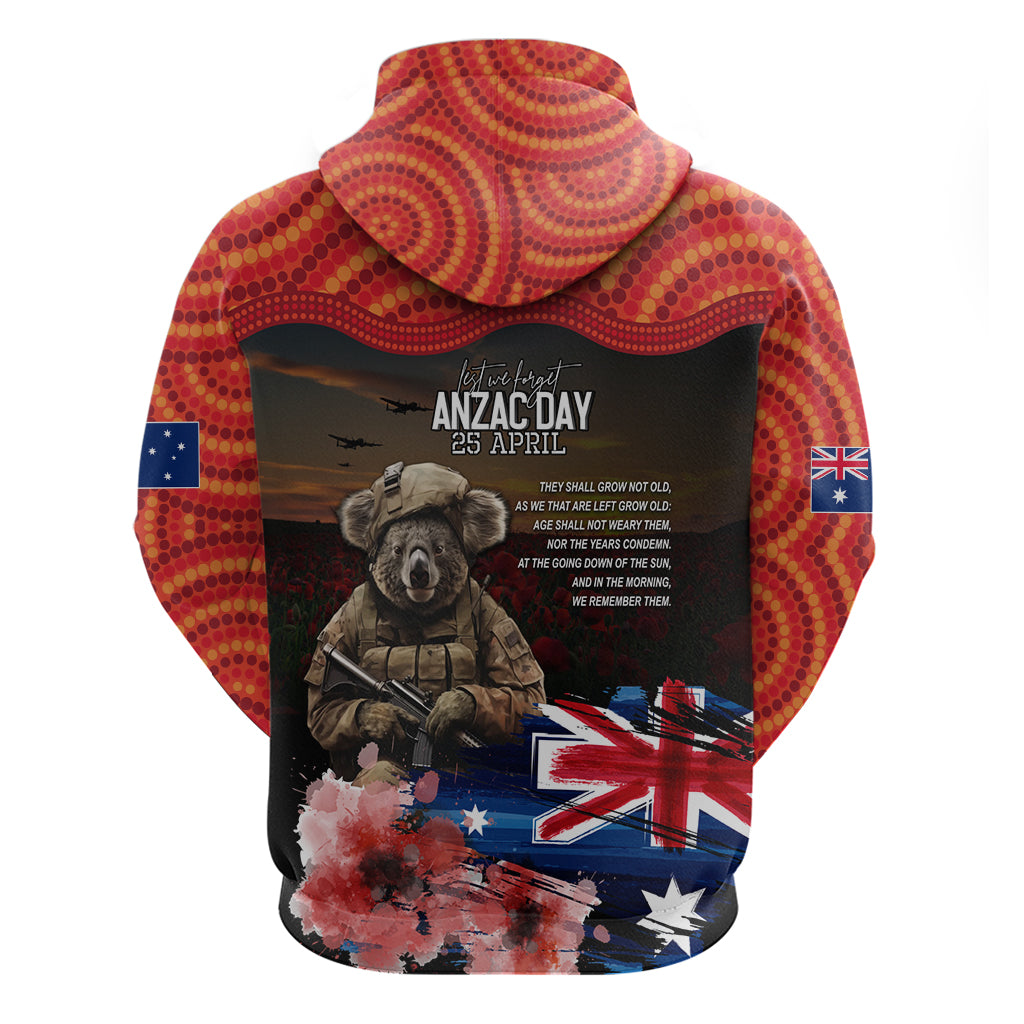 Australia ANZAC Day Hoodie Koala and Kangaroo Red Poppy Flower Field Aboriginal Pattern - Vibe Hoodie Shop