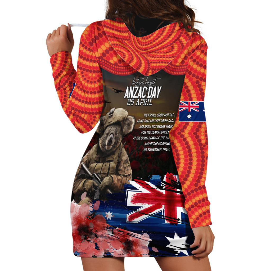 Australia ANZAC Day Hoodie Dress Koala and Kangaroo Red Poppy Flower Field Aboriginal Pattern - Vibe Hoodie Shop