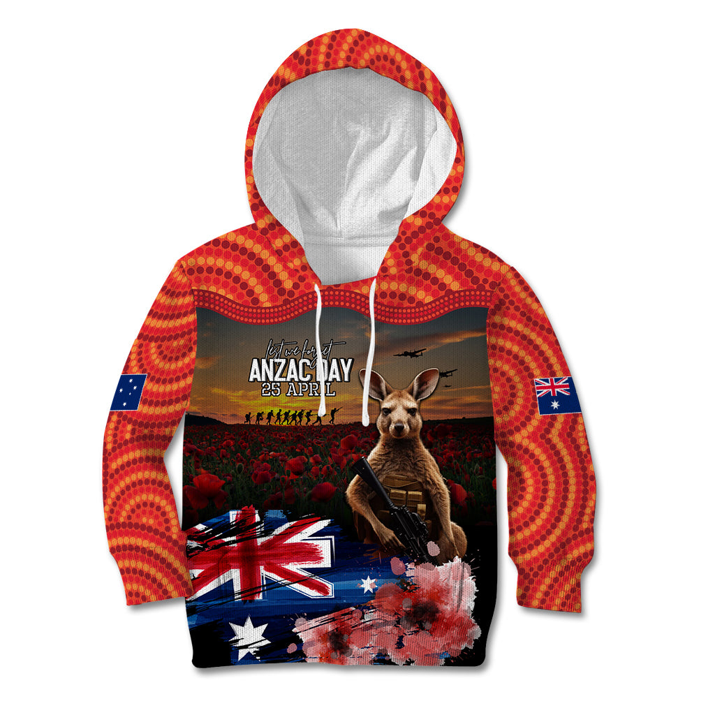 Australia ANZAC Day Kid Hoodie Koala and Kangaroo Red Poppy Flower Field Aboriginal Pattern - Vibe Hoodie Shop