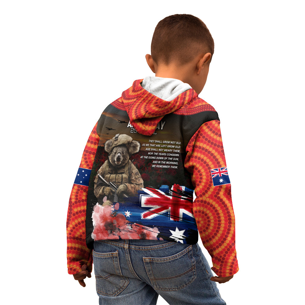 Australia ANZAC Day Kid Hoodie Koala and Kangaroo Red Poppy Flower Field Aboriginal Pattern - Vibe Hoodie Shop