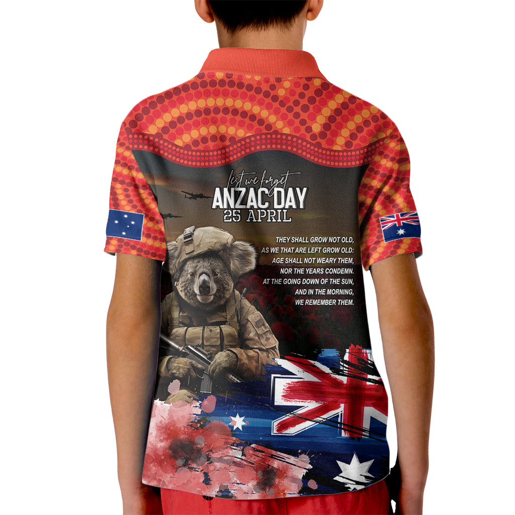 Australia ANZAC Day Kid Polo Shirt Koala and Kangaroo Red Poppy Flower Field Aboriginal Pattern - Vibe Hoodie Shop