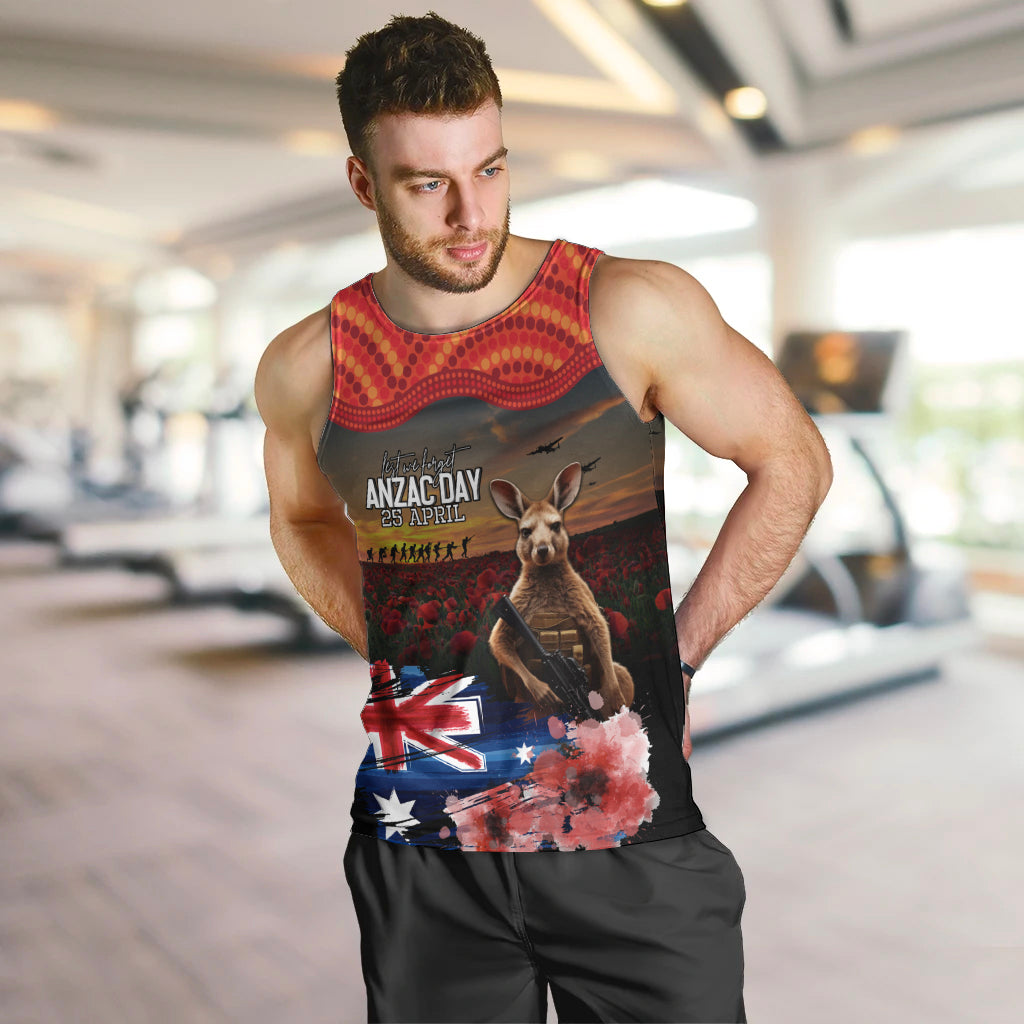 Australia ANZAC Day Men Tank Top Koala and Kangaroo Red Poppy Flower Field Aboriginal Pattern - Vibe Hoodie Shop