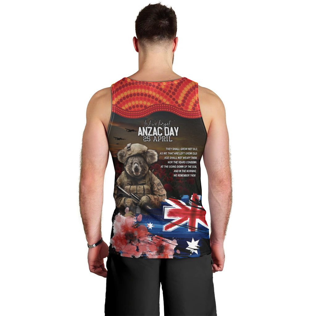Australia ANZAC Day Men Tank Top Koala and Kangaroo Red Poppy Flower Field Aboriginal Pattern - Vibe Hoodie Shop