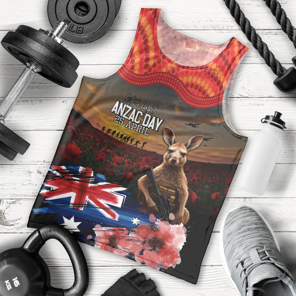 Australia ANZAC Day Men Tank Top Koala and Kangaroo Red Poppy Flower Field Aboriginal Pattern - Vibe Hoodie Shop