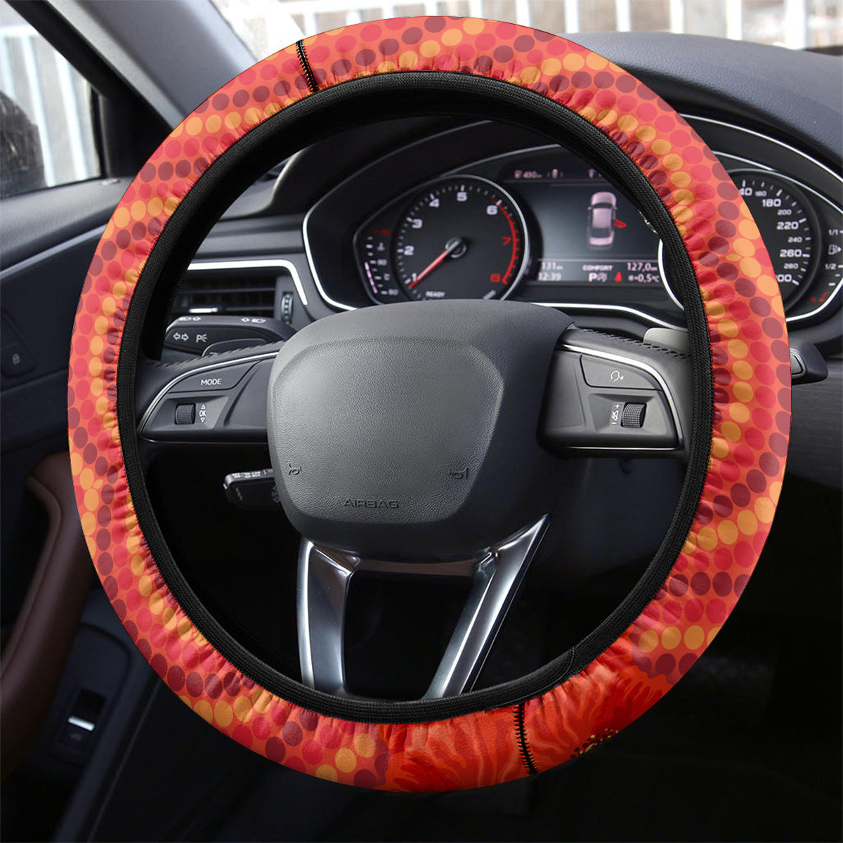 Australia ANZAC Day Steering Wheel Cover Koala and Kangaroo Red Poppy Flower Field Aboriginal Pattern