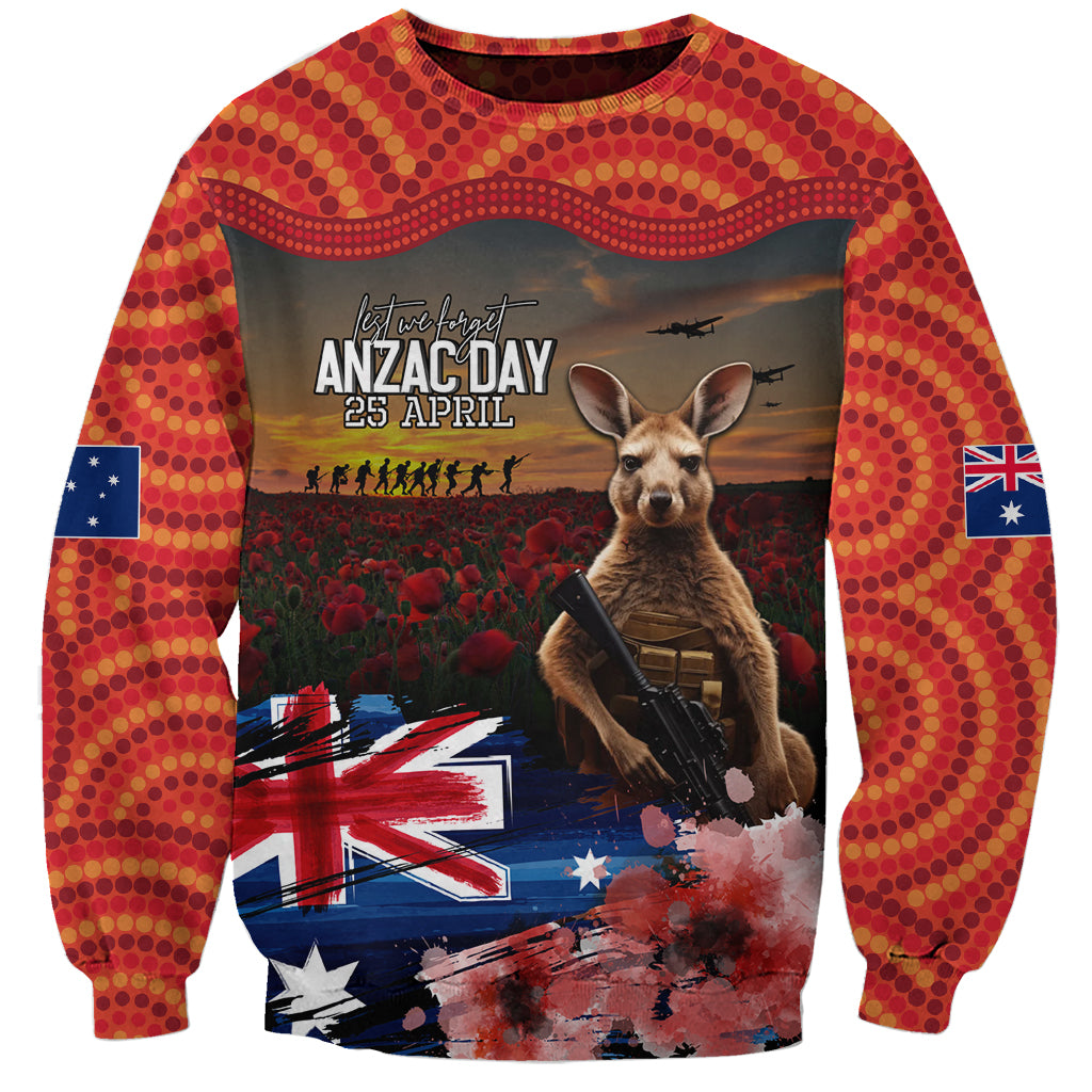 Australia ANZAC Day Sweatshirt Koala and Kangaroo Red Poppy Flower Field Aboriginal Pattern - Vibe Hoodie Shop