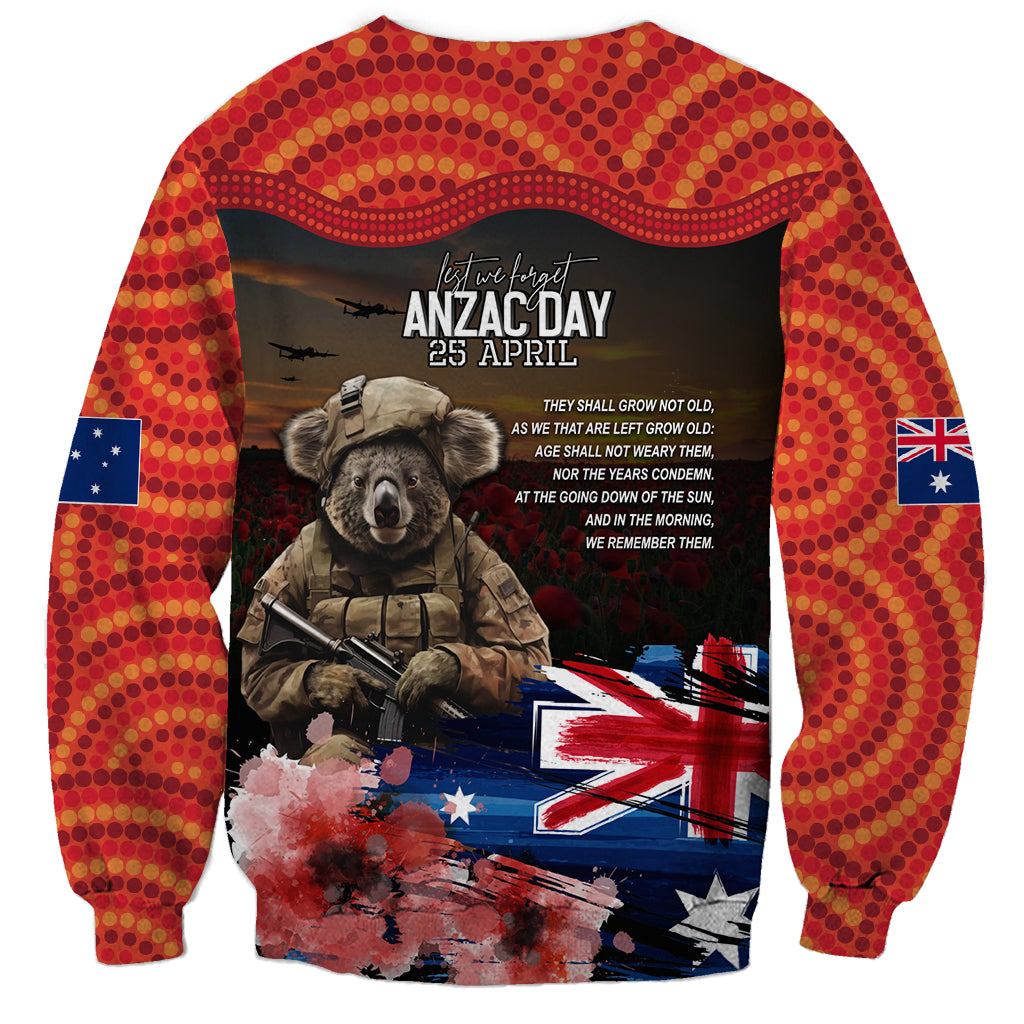 Australia ANZAC Day Sweatshirt Koala and Kangaroo Red Poppy Flower Field Aboriginal Pattern - Vibe Hoodie Shop