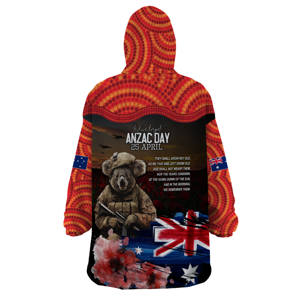 Australia ANZAC Day Wearable Blanket Hoodie Koala and Kangaroo Red Poppy Flower Field Aboriginal Pattern - Vibe Hoodie Shop