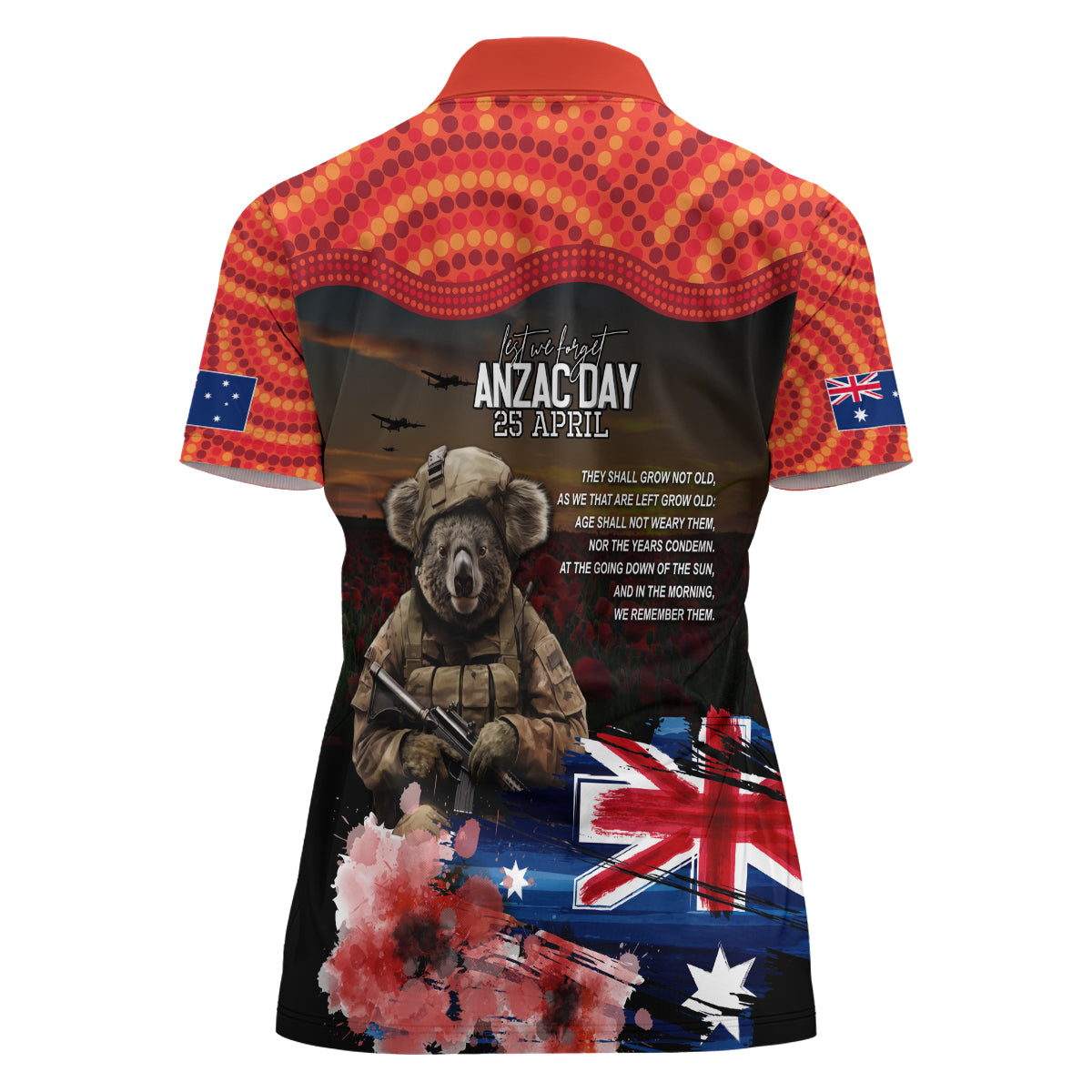 Australia ANZAC Day Women Polo Shirt Koala and Kangaroo Red Poppy Flower Field Aboriginal Pattern - Vibe Hoodie Shop