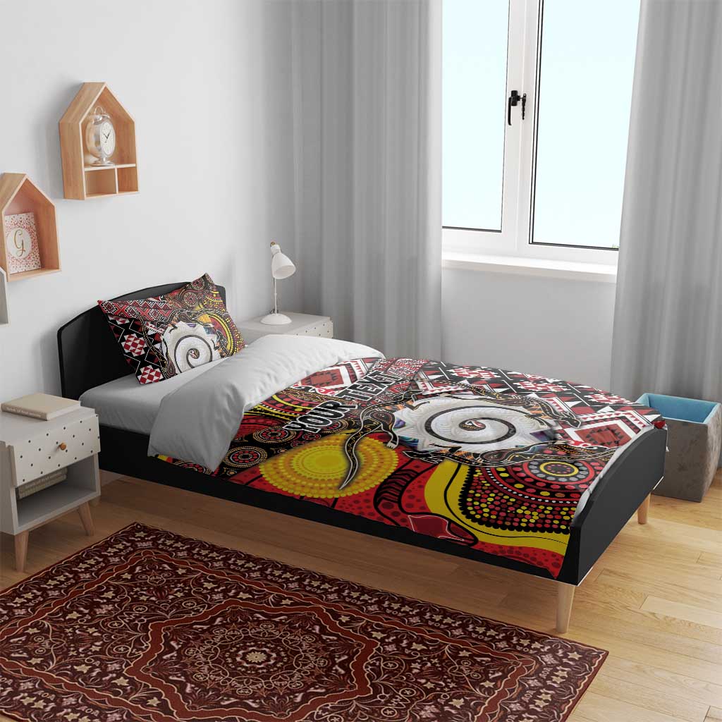 Personalised Aotearoa and Australia Together Bedding Set Koru and Kangaroo - Taniko with Aboriginal Motif - Vibe Hoodie Shop