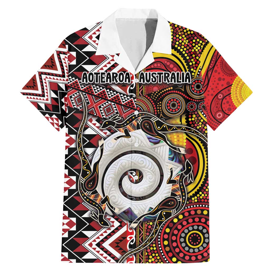 Personalised Aotearoa and Australia Together Family Matching Mermaid Dress and Hawaiian Shirt Koru and Kangaroo - Taniko with Aboriginal Motif