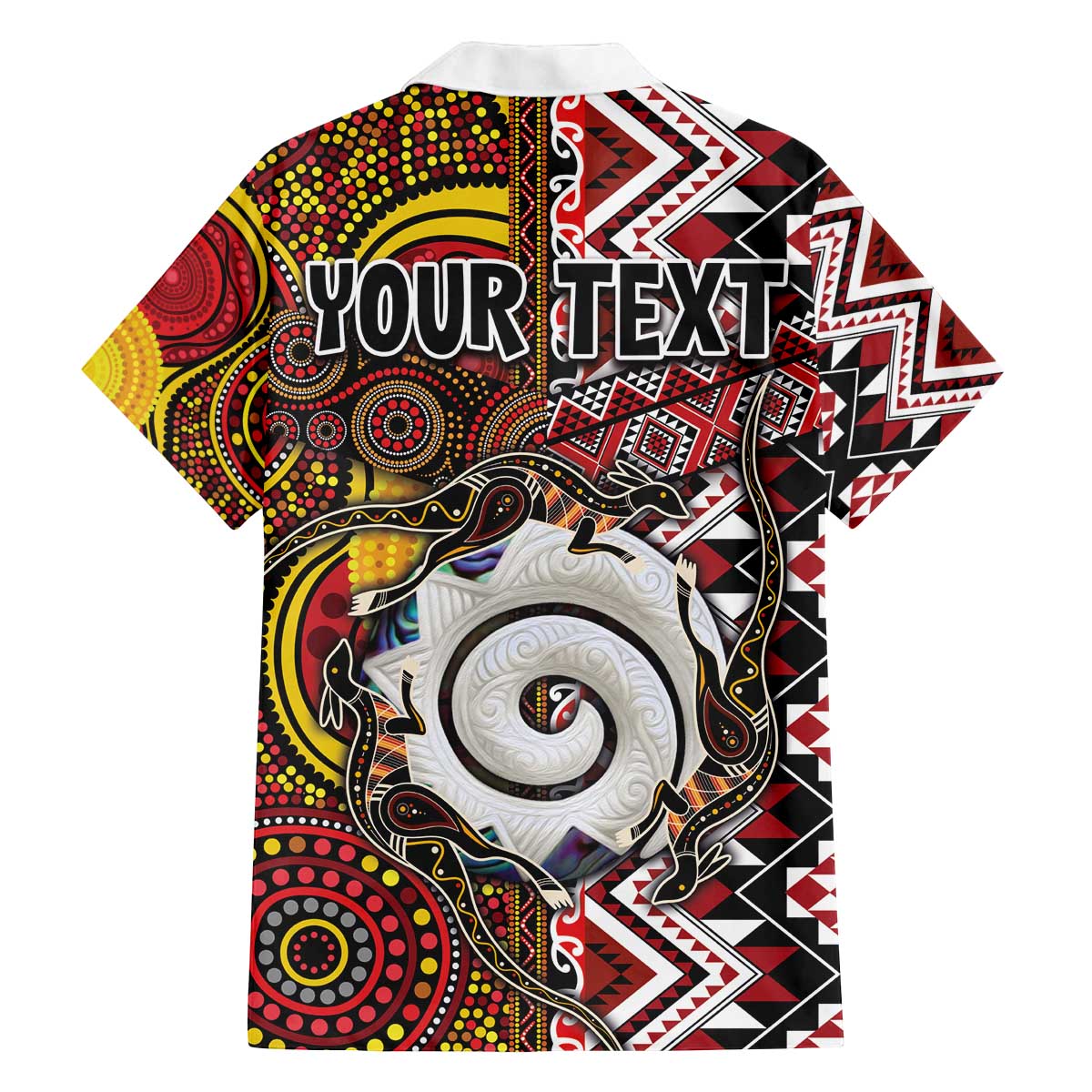 Personalised Aotearoa and Australia Together Family Matching Off The Shoulder Long Sleeve Dress and Hawaiian Shirt Koru and Kangaroo - Taniko with Aboriginal Motif