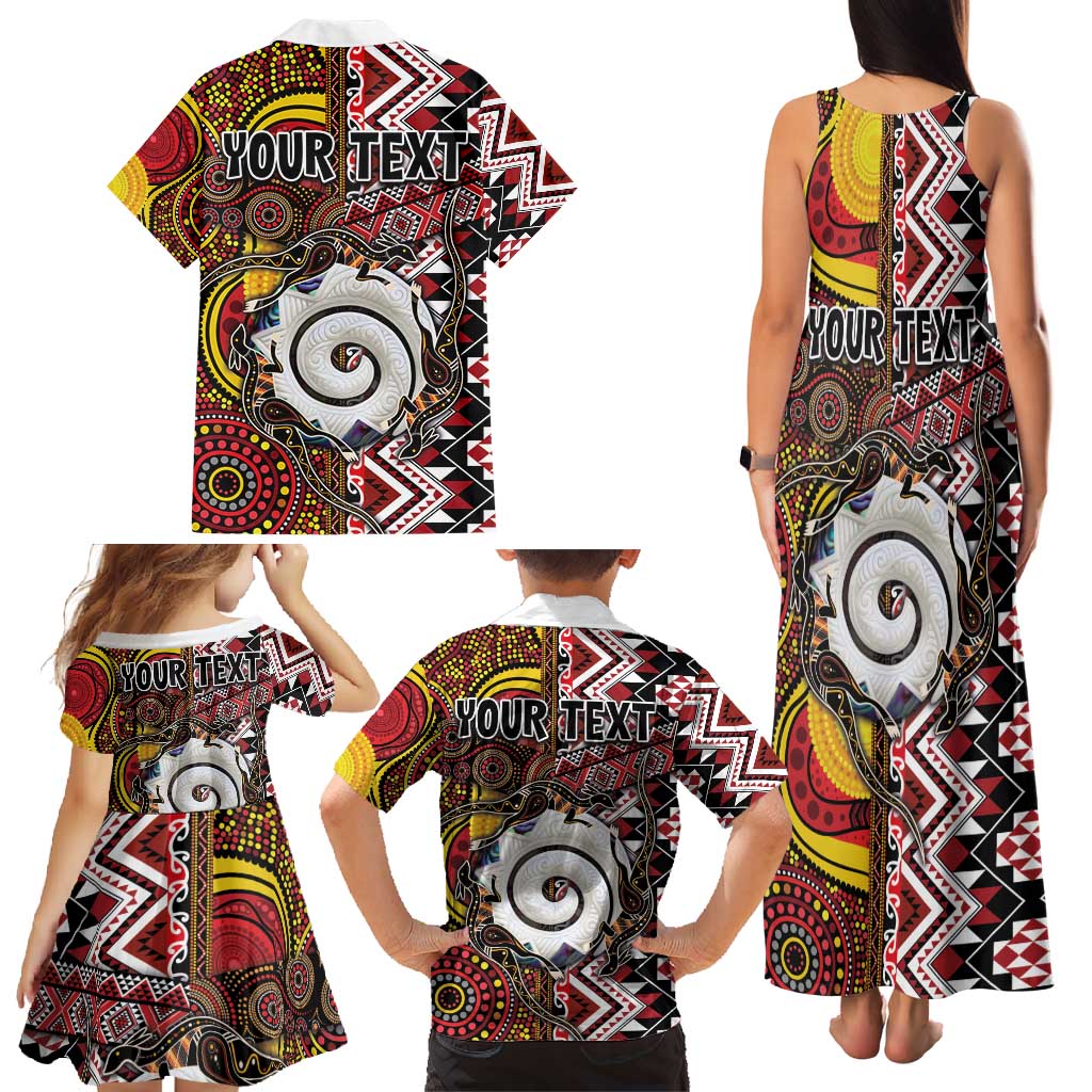 Personalised Aotearoa and Australia Together Family Matching Tank Maxi Dress and Hawaiian Shirt Koru and Kangaroo - Taniko with Aboriginal Motif