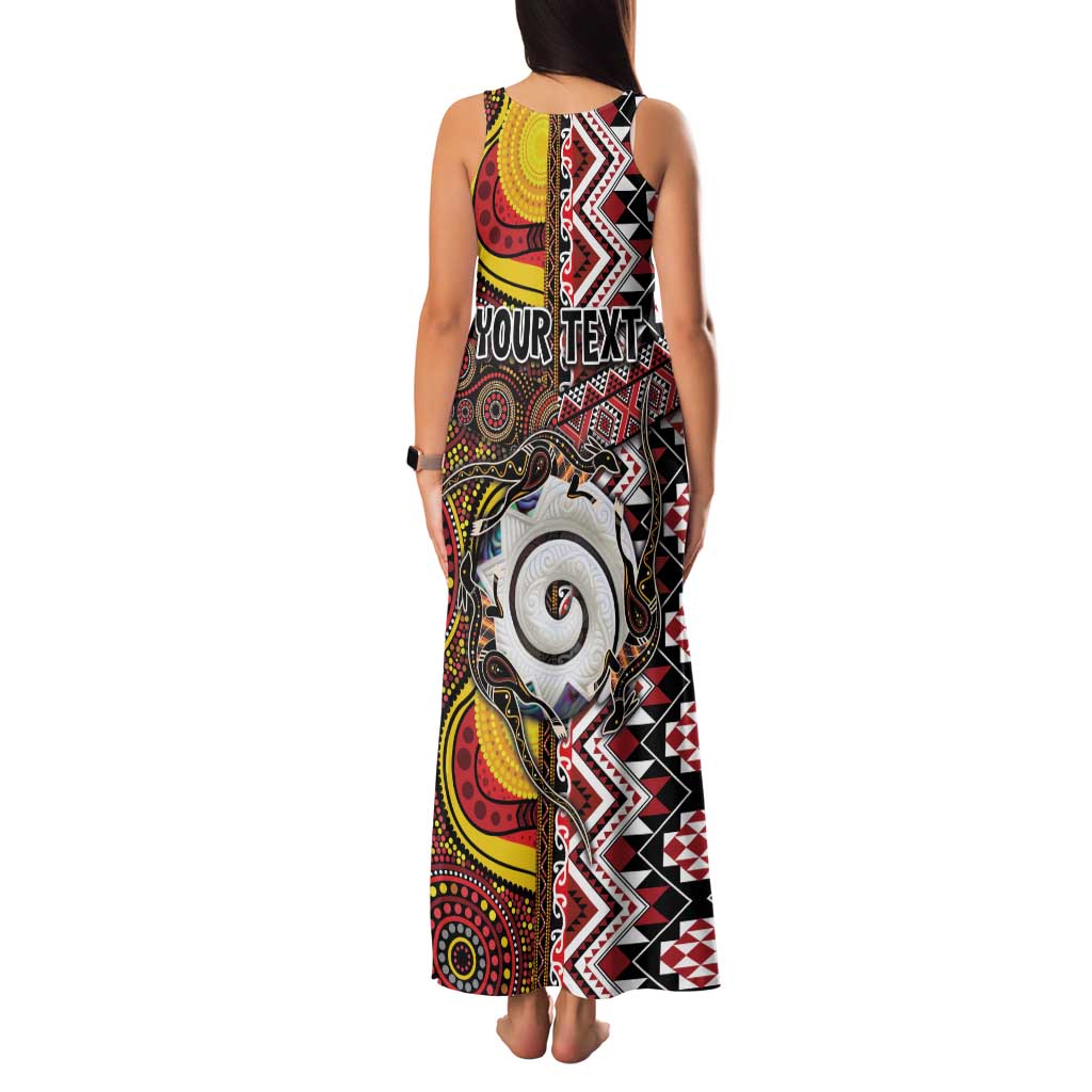 Personalised Aotearoa and Australia Together Family Matching Tank Maxi Dress and Hawaiian Shirt Koru and Kangaroo - Taniko with Aboriginal Motif