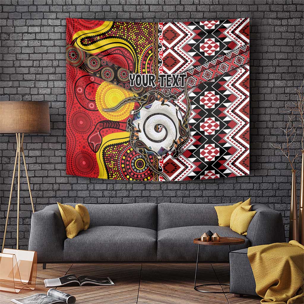 Personalised Aotearoa and Australia Together Tapestry Koru and Kangaroo - Taniko with Aboriginal Motif - Vibe Hoodie Shop