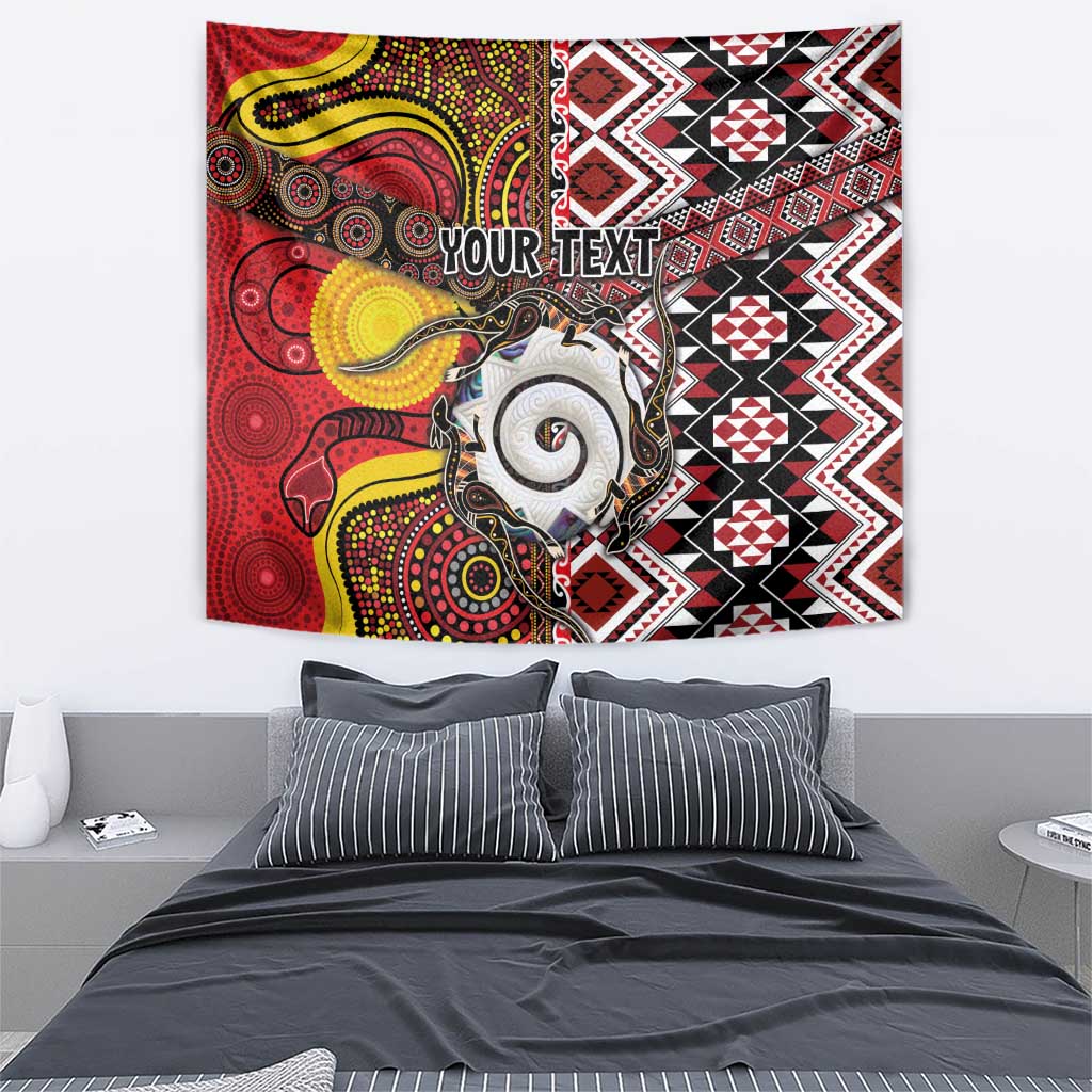 Personalised Aotearoa and Australia Together Tapestry Koru and Kangaroo - Taniko with Aboriginal Motif - Vibe Hoodie Shop