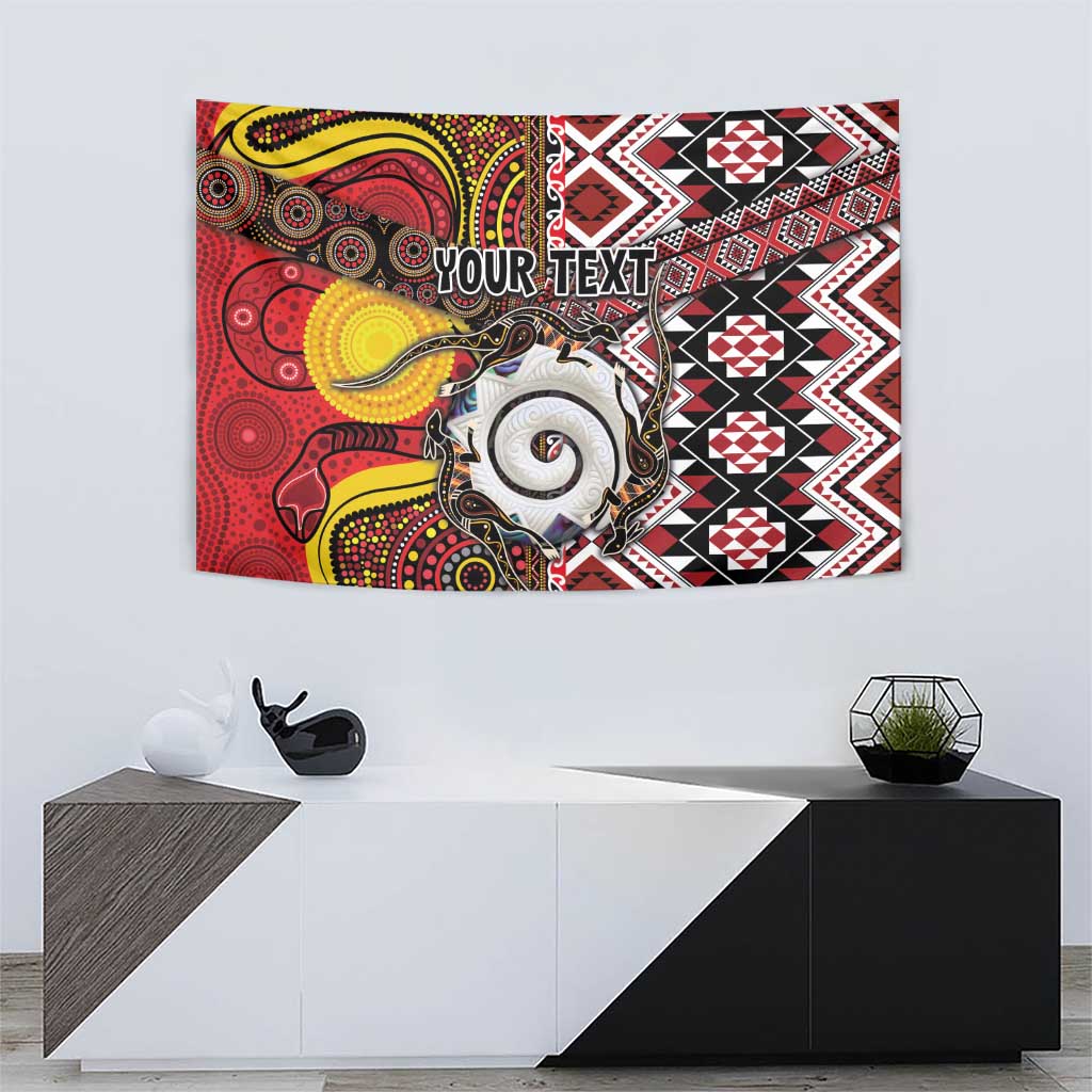 Personalised Aotearoa and Australia Together Tapestry Koru and Kangaroo - Taniko with Aboriginal Motif - Vibe Hoodie Shop