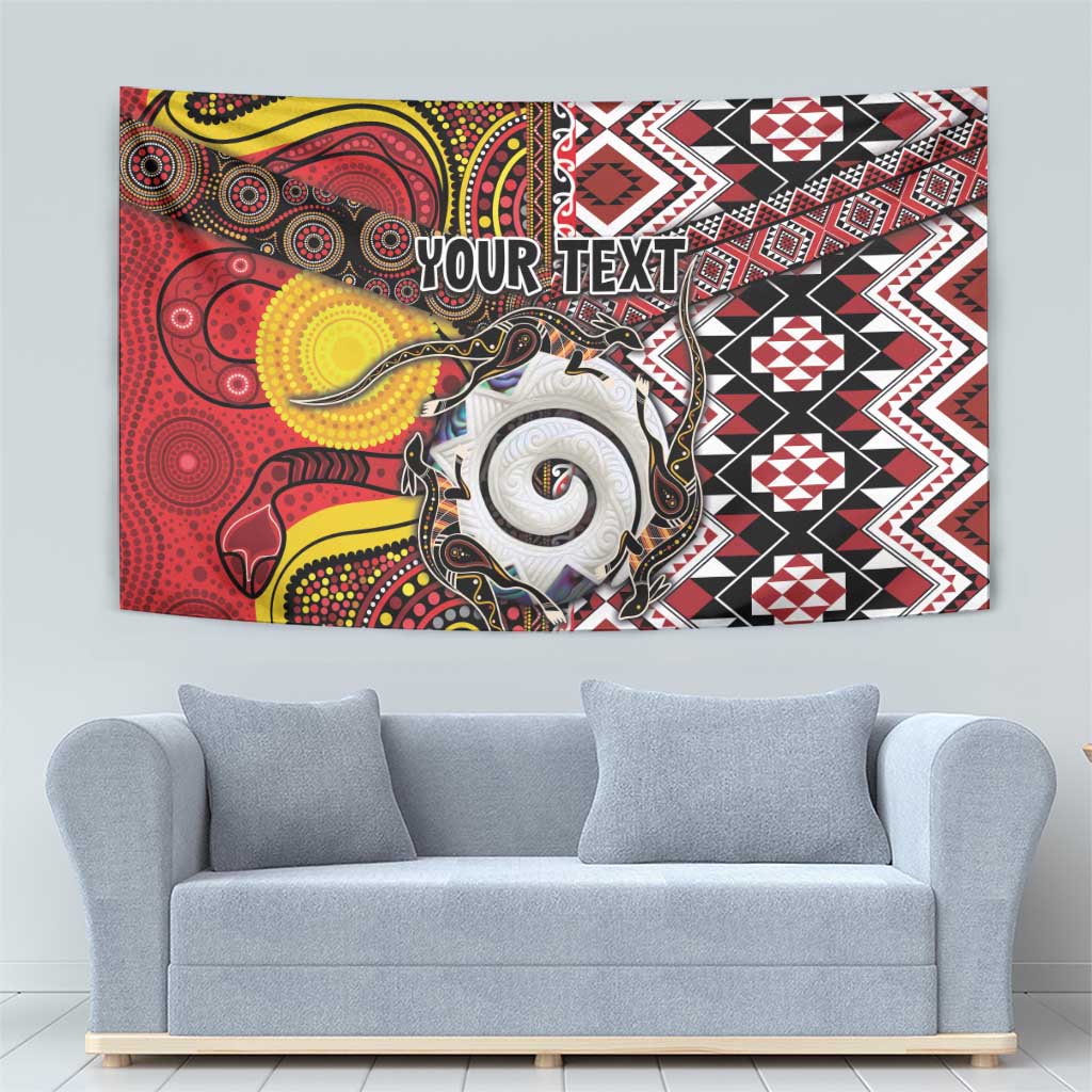 Personalised Aotearoa and Australia Together Tapestry Koru and Kangaroo - Taniko with Aboriginal Motif - Vibe Hoodie Shop