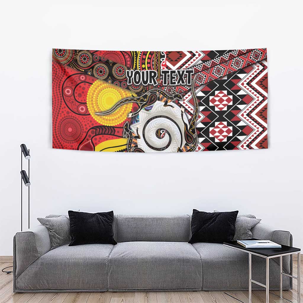 Personalised Aotearoa and Australia Together Tapestry Koru and Kangaroo - Taniko with Aboriginal Motif - Vibe Hoodie Shop