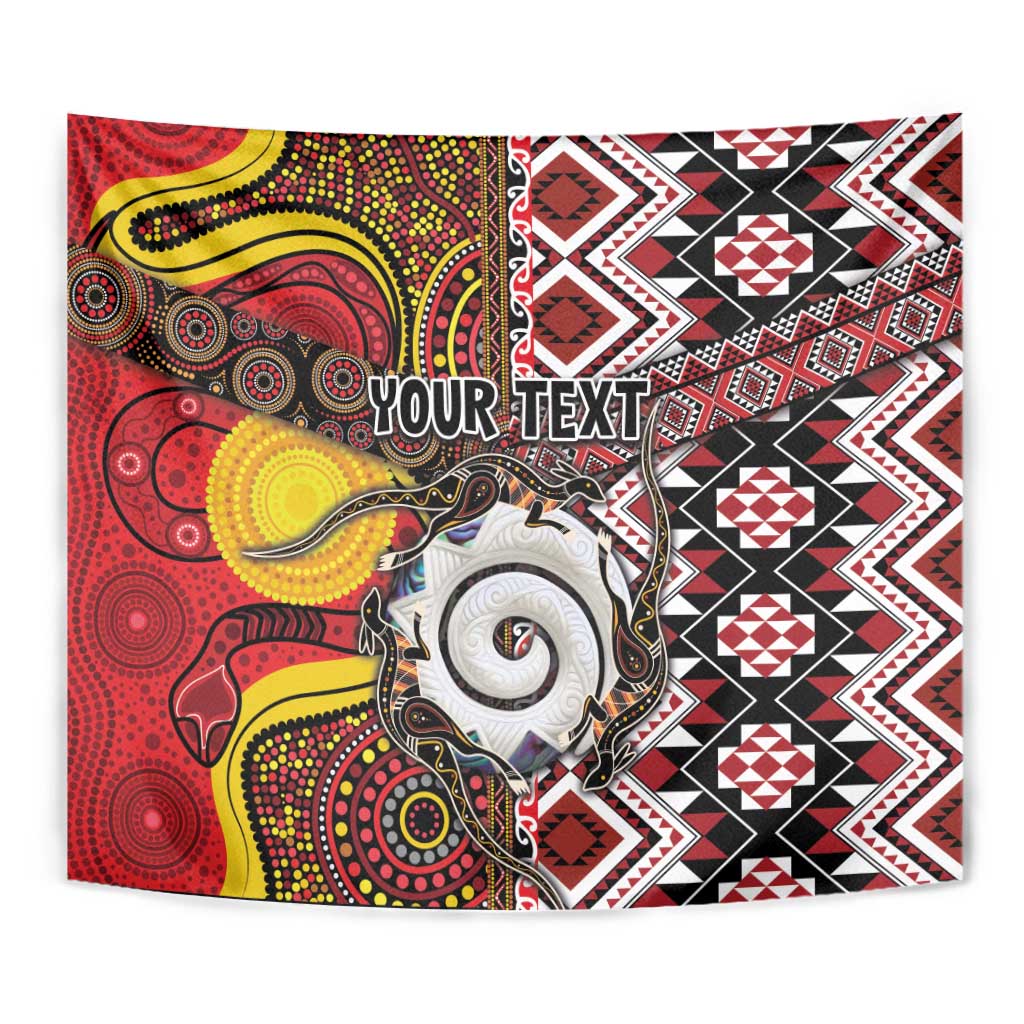 Personalised Aotearoa and Australia Together Tapestry Koru and Kangaroo - Taniko with Aboriginal Motif - Vibe Hoodie Shop