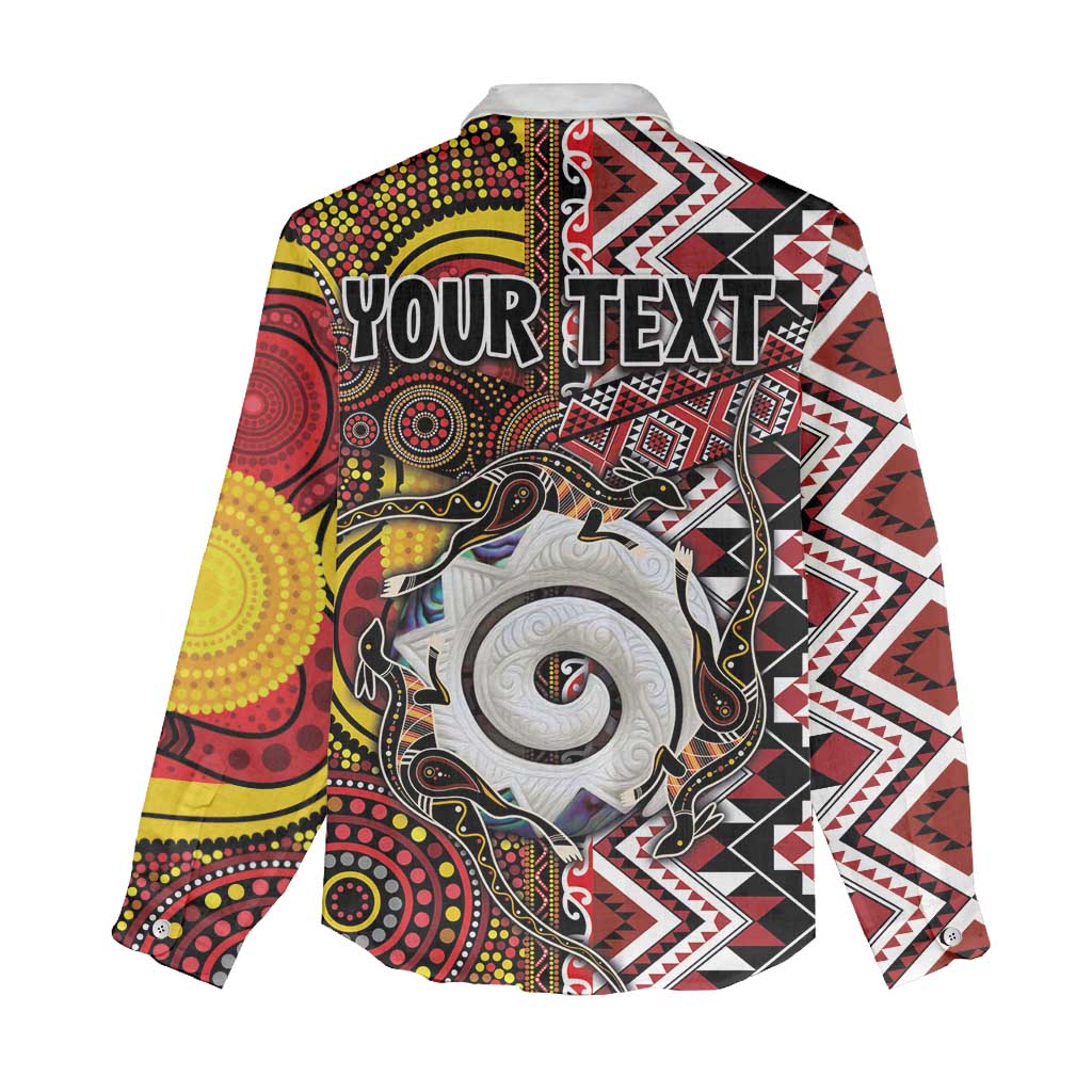 Personalised Aotearoa and Australia Together Women Casual Shirt Koru and Kangaroo - Taniko with Aboriginal Motif - Vibe Hoodie Shop
