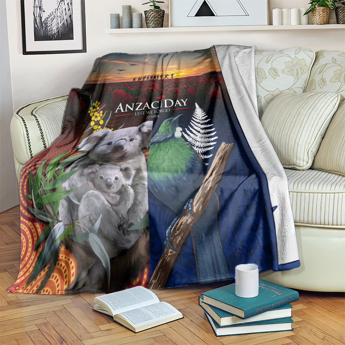 Australia and New Zealand ANZAC Day Blanket Tui Bird and Koala mix Maori and Aboriginal Pattern - Vibe Hoodie Shop