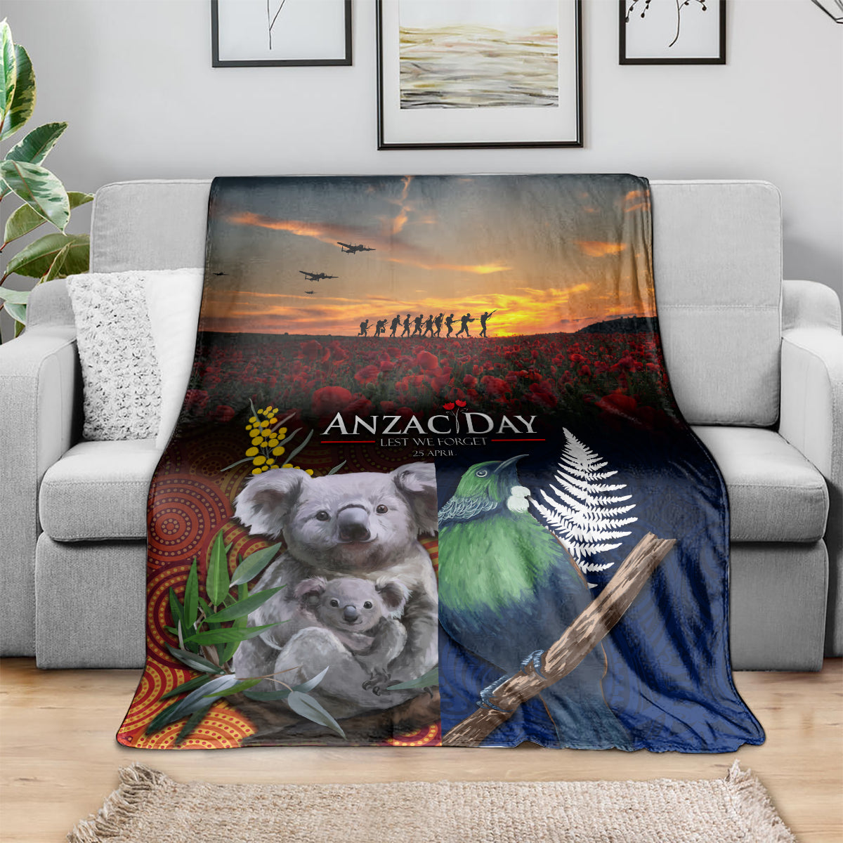Australia and New Zealand ANZAC Day Blanket Tui Bird and Koala mix Maori and Aboriginal Pattern - Vibe Hoodie Shop