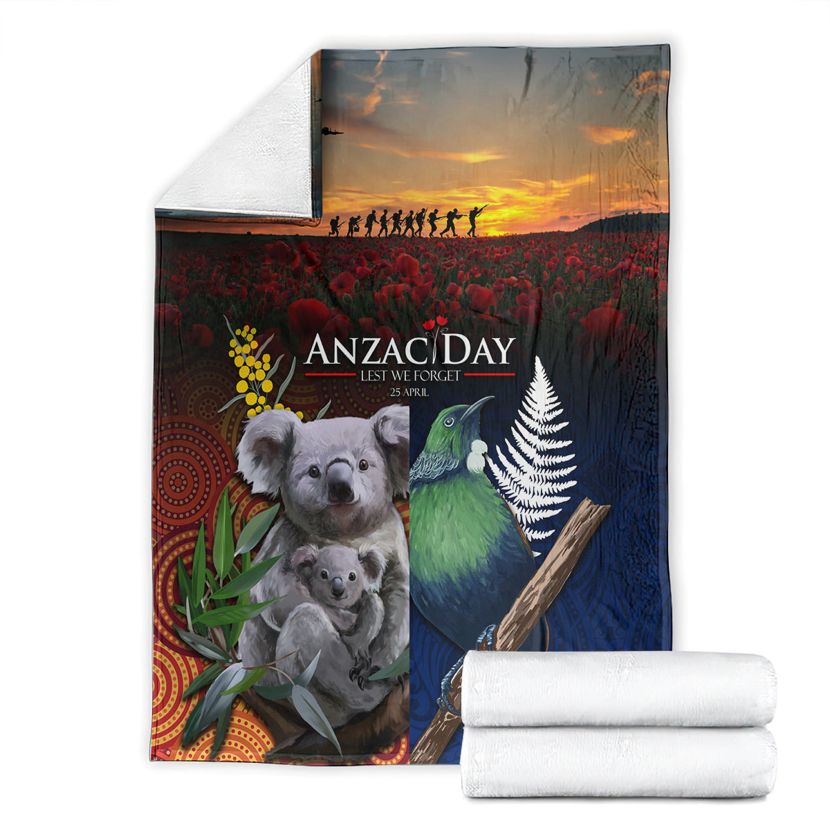 Australia and New Zealand ANZAC Day Blanket Tui Bird and Koala mix Maori and Aboriginal Pattern - Vibe Hoodie Shop