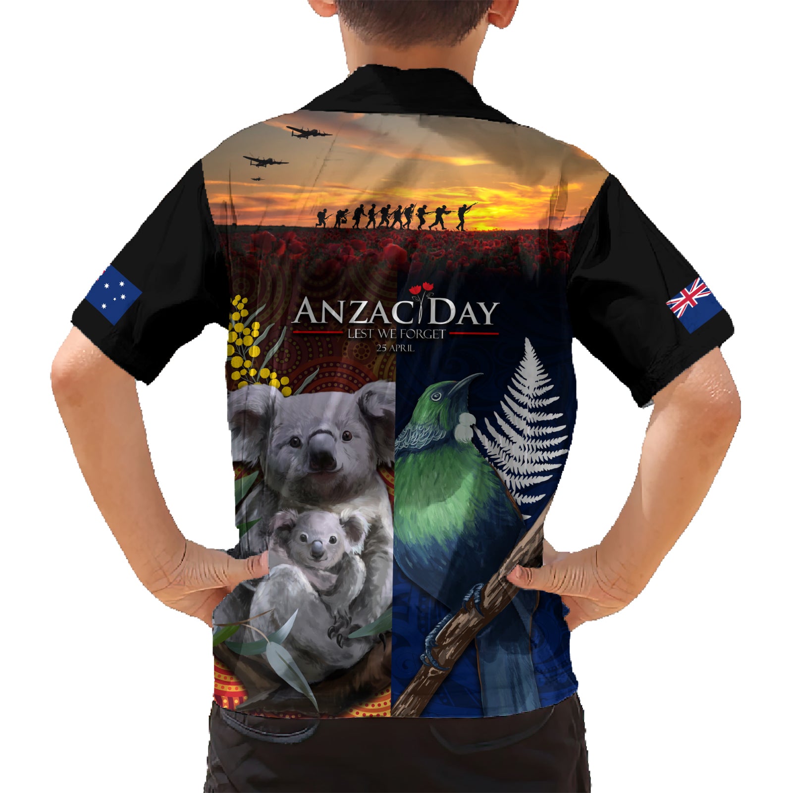 Australia and New Zealand ANZAC Day Hawaiian Shirt Tui Bird and Koala mix Maori and Aboriginal Pattern - Vibe Hoodie Shop