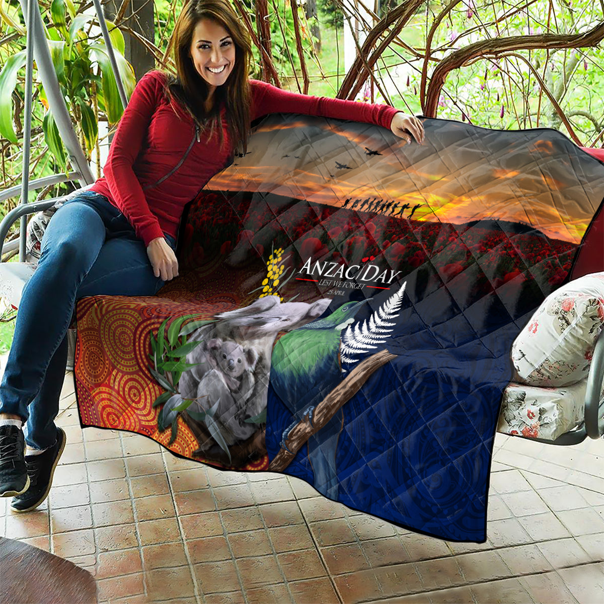 Australia and New Zealand ANZAC Day Quilt Tui Bird and Koala mix Maori and Aboriginal Pattern - Vibe Hoodie Shop