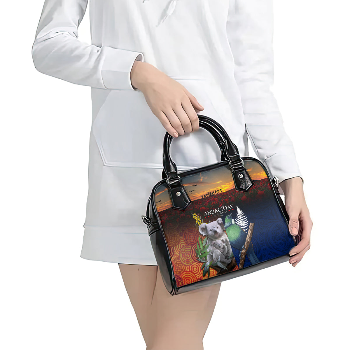 Australia and New Zealand ANZAC Day Shoulder Handbag Tui Bird and Koala mix Maori and Aboriginal Pattern - Vibe Hoodie Shop