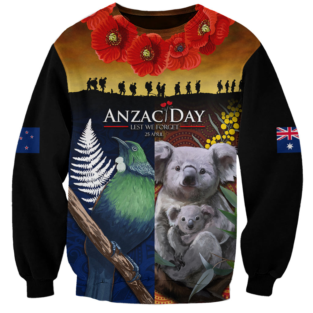 Australia and New Zealand ANZAC Day Sweatshirt Tui Bird and Koala mix Maori and Aboriginal Pattern - Vibe Hoodie Shop