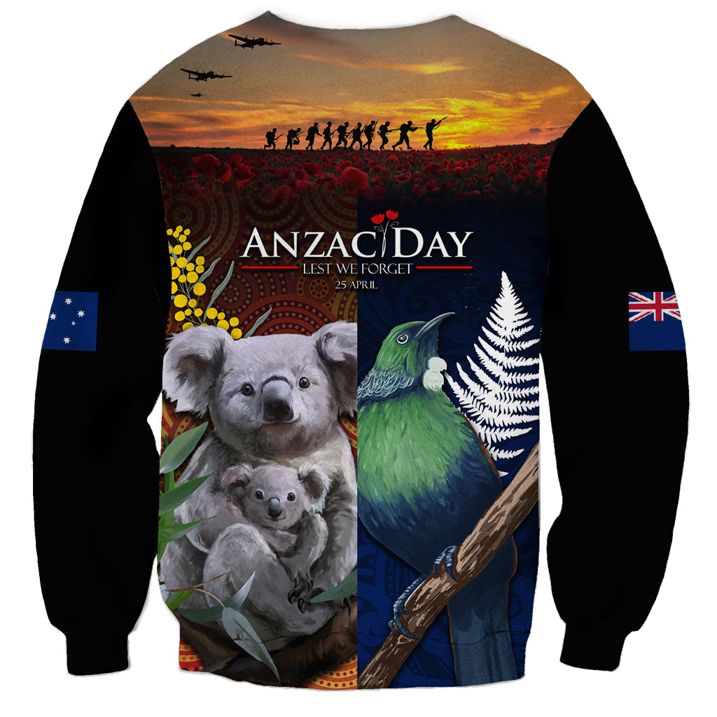 Australia and New Zealand ANZAC Day Sweatshirt Tui Bird and Koala mix Maori and Aboriginal Pattern - Vibe Hoodie Shop