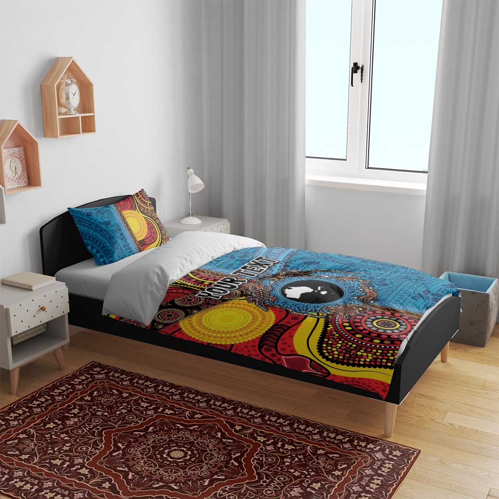 Personalised Australia and Fiji Together Bedding Set Tribal Palm Tree with Tapa and Aboriginal Animals Half Style - Vibe Hoodie Shop