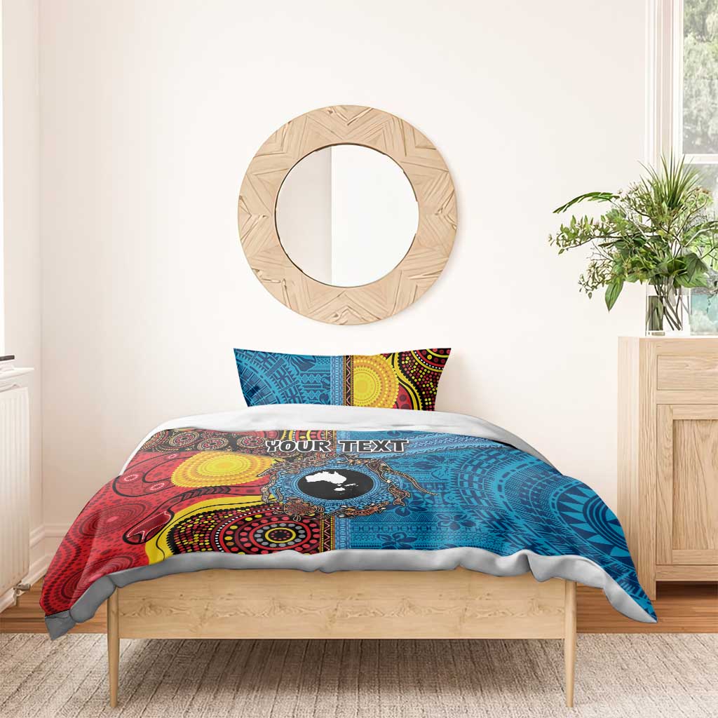 Personalised Australia and Fiji Together Bedding Set Tribal Palm Tree with Tapa and Aboriginal Animals Half Style - Vibe Hoodie Shop