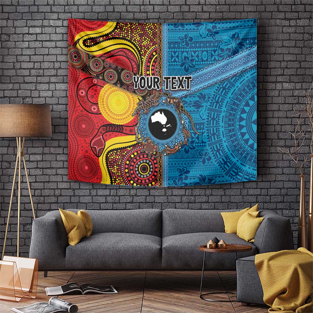 Personalised Australia and Fiji Together Tapestry Tribal Palm Tree with Tapa and Aboriginal Animals Half Style - Vibe Hoodie Shop