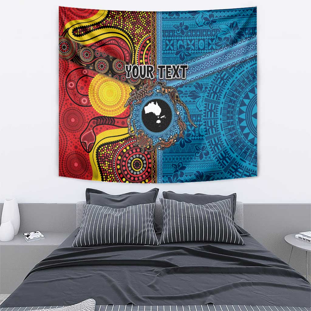 Personalised Australia and Fiji Together Tapestry Tribal Palm Tree with Tapa and Aboriginal Animals Half Style - Vibe Hoodie Shop