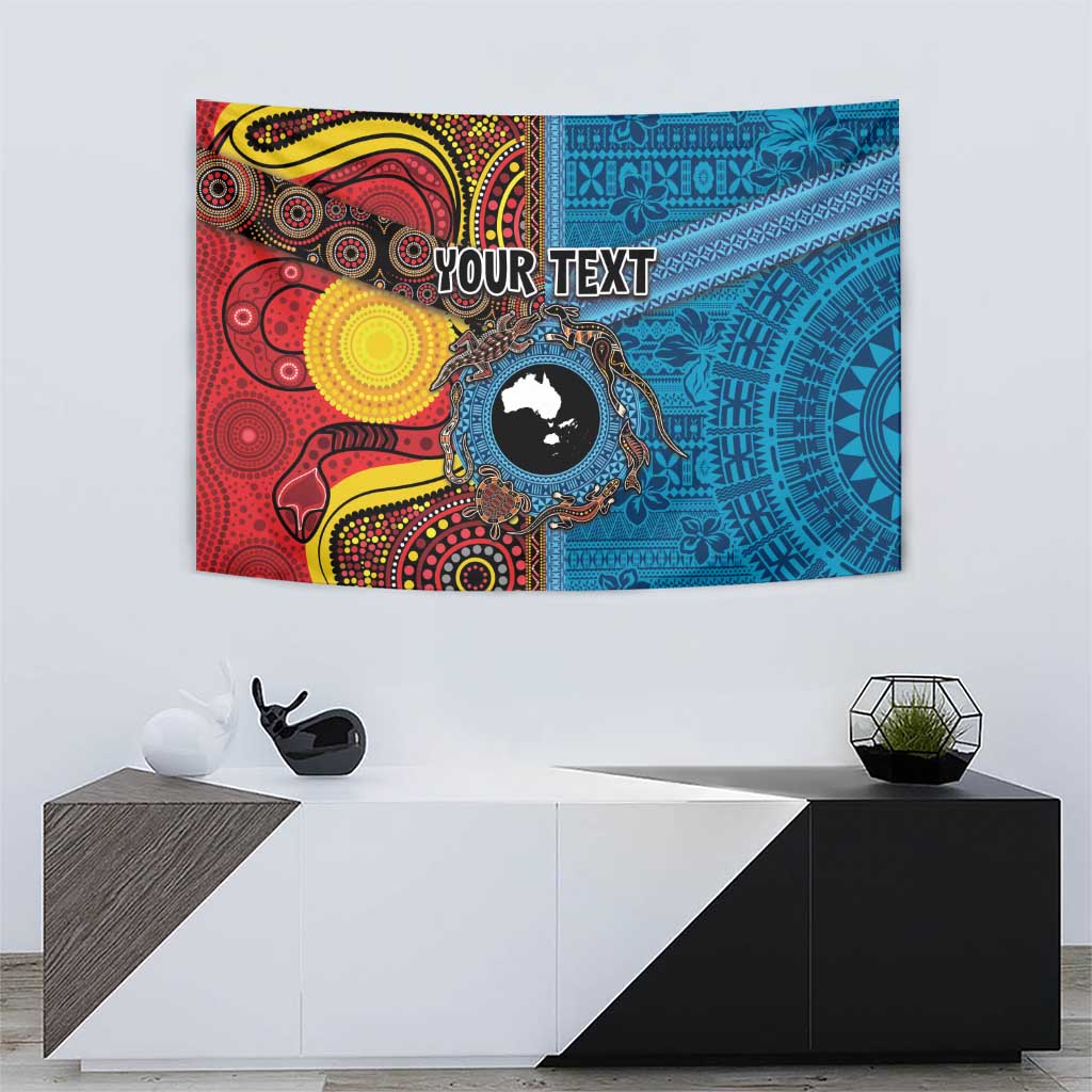 Personalised Australia and Fiji Together Tapestry Tribal Palm Tree with Tapa and Aboriginal Animals Half Style - Vibe Hoodie Shop