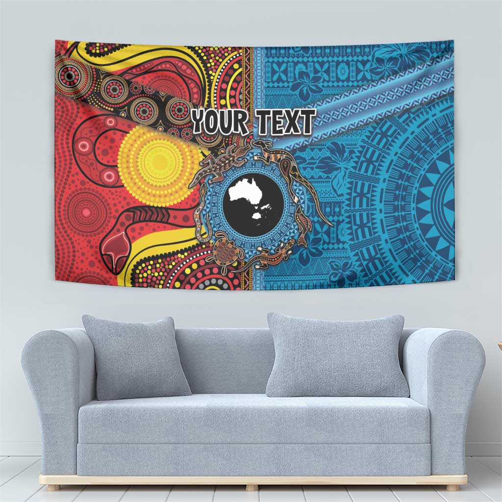 Personalised Australia and Fiji Together Tapestry Tribal Palm Tree with Tapa and Aboriginal Animals Half Style - Vibe Hoodie Shop